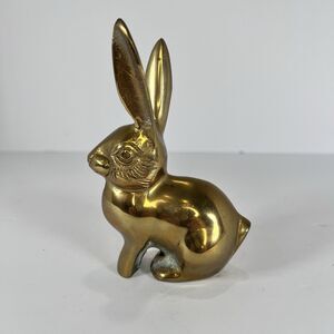 Vintage Solid Brass‎ Rabbit Paperweight  Bunny Figurine Whimsical Bookcase Decor